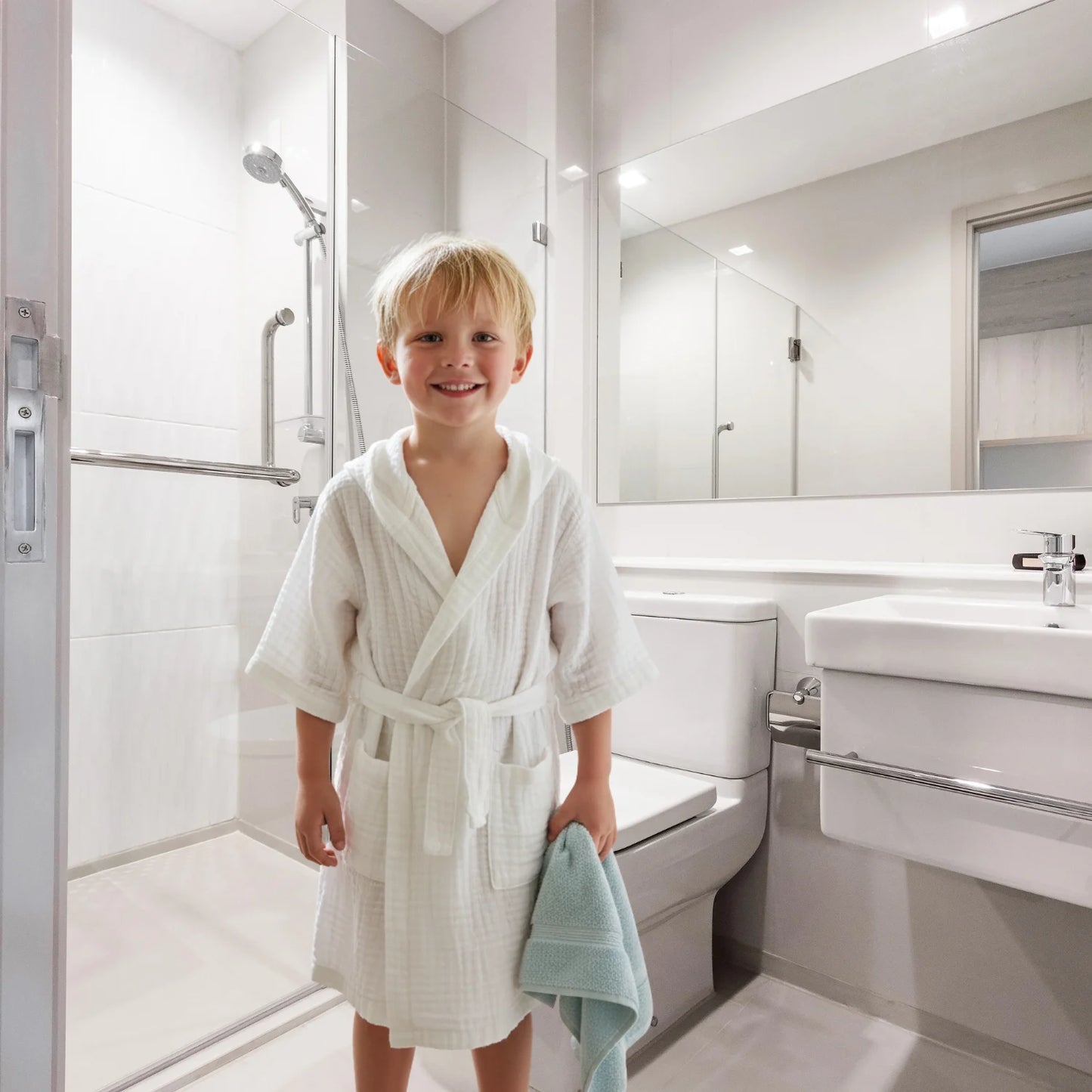 Kids’ Hooded Bathrobe – 100% Organic Cotton Muslin