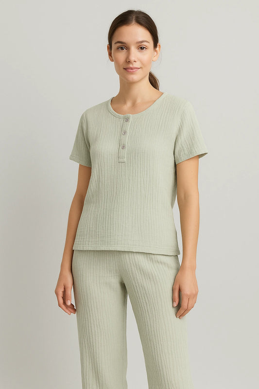 Women Casual Wear Airy Muslin CO-ORD Set LIMESTONE