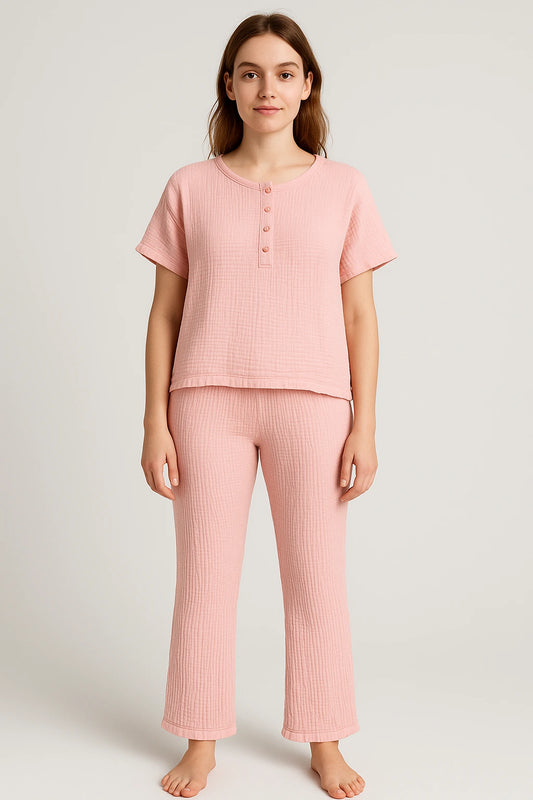 Women Casual Wear Airy Muslin CO-ORD Set APRICOT BLUSH