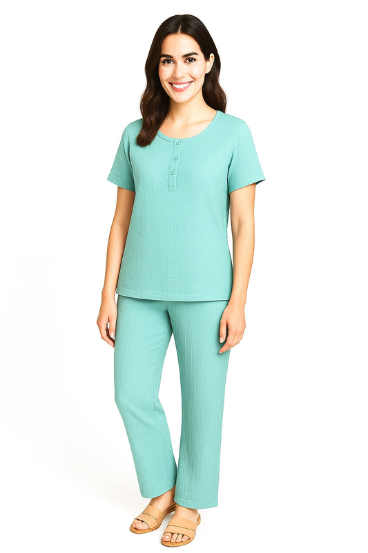 Women Casual Wear Airy Muslin CO-ORD Set PASTEL TURQOISE