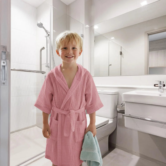 Kids’ Hooded Bathrobe – 100% Organic Cotton Muslin
