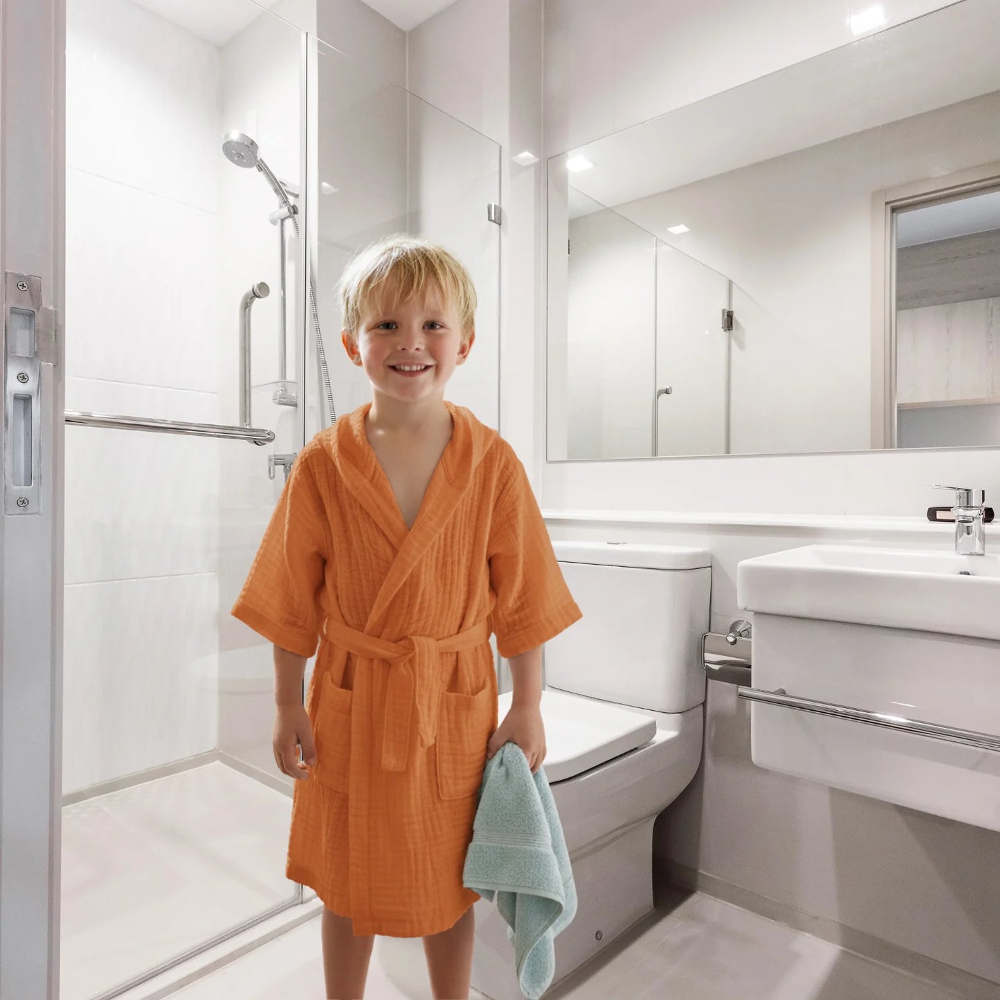 Kids’ Hooded Bathrobe – 100% Organic Cotton Muslin