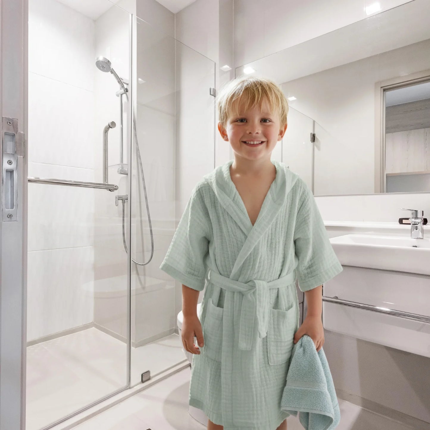 Kids’ Hooded Bathrobe – 100% Organic Cotton Muslin