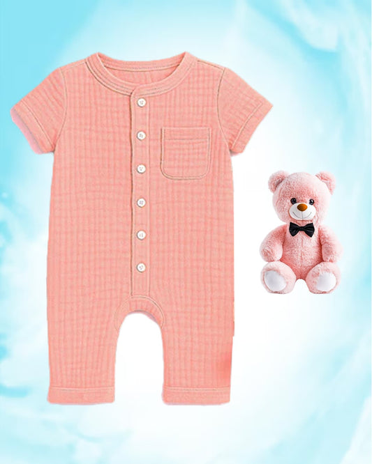 Baby Romper – 100% Organic Cotton Muslin Apricot Blush Pack of 3