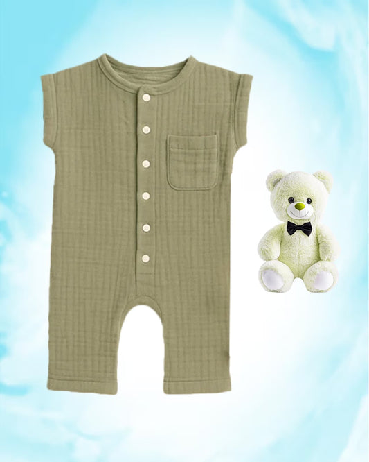 Baby Romper – 100% Organic Cotton Muslin Dusky Green