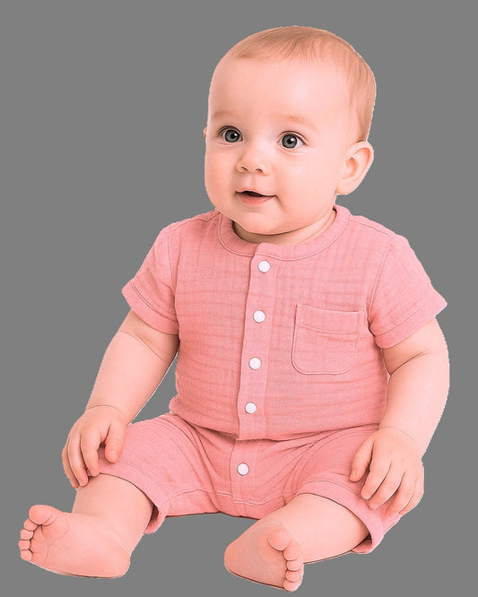 Baby Romper – 100% Organic Cotton Muslin Apricot Blush Pack of 3