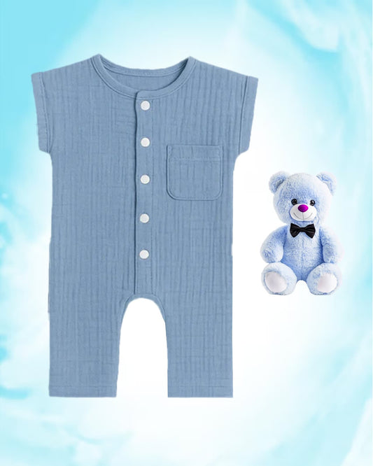 Baby Romper – 100% Organic Cotton Muslin chembrey blue