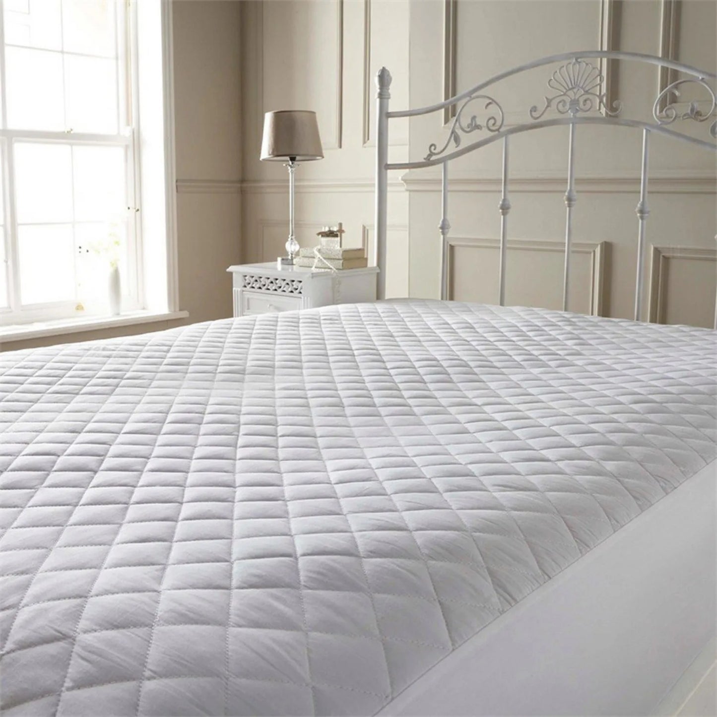 Premium & Export Quality Quilted Soft Mattress Fitted Cover - White